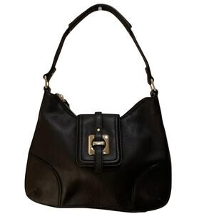 Kate Spade Black Pebbled Leather Hobo Bag Buckle Minimalist Luxury EUC OS